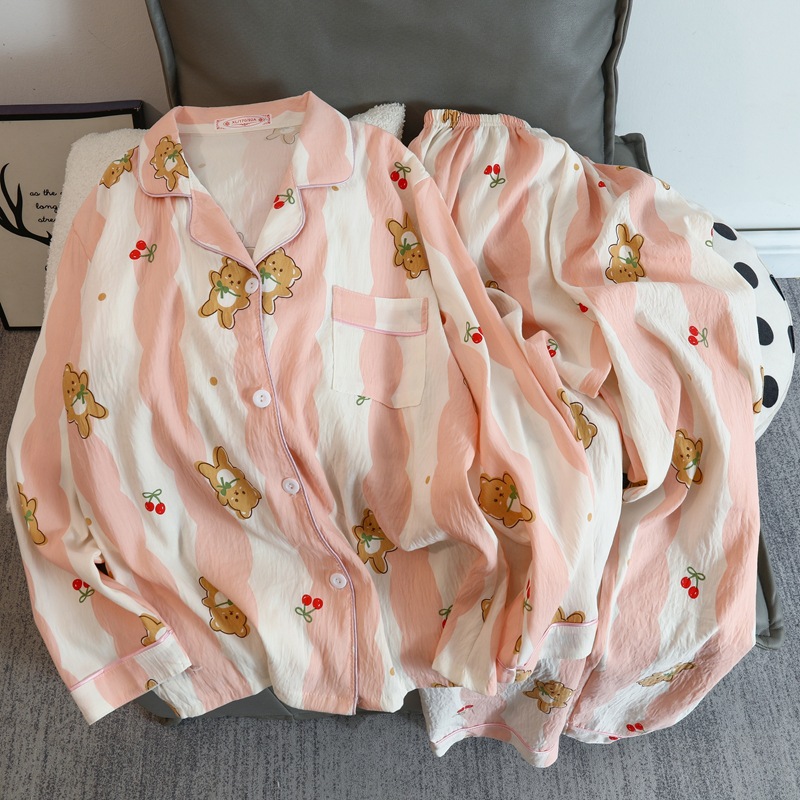 Cute cartoon mikko pajamas for girls in spring and autumn, cloud cotton long-sleeved, sweet student and Internet celebrity home wear set for summer pic 32