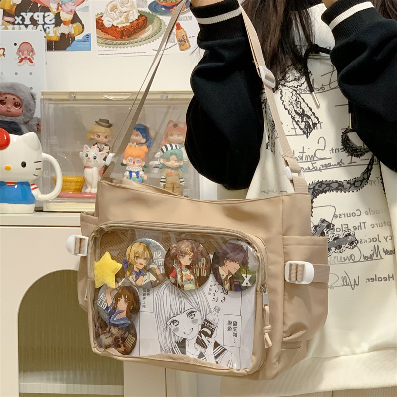 学院风痛包日系ins透明书包大容量简约单肩斜挎包时尚少女邮差包详情27