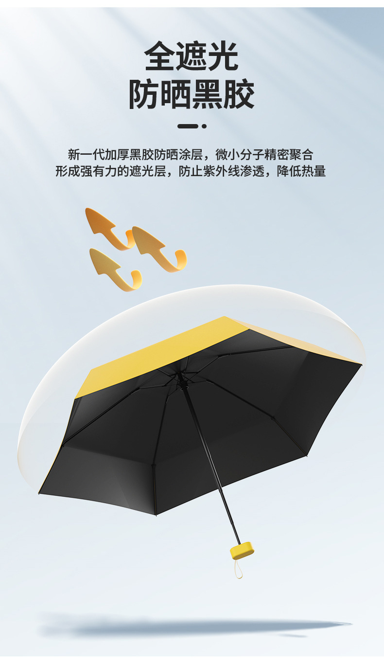 遮阳晴雨伞礼品广告伞可印logo黑胶六折防晒伞便携口袋伞加工批发详情7