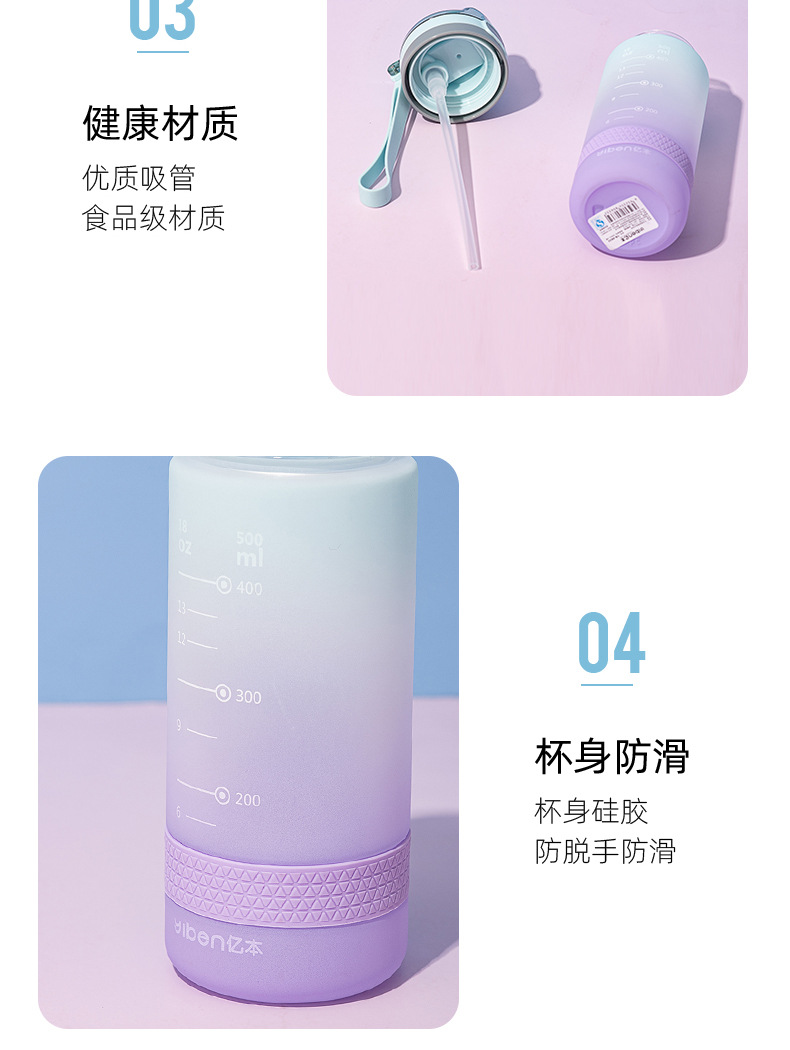 亿本水杯磨砂渐变星辰太空杯学生通用吸管塑料杯带锁扣便携式杯带详情10