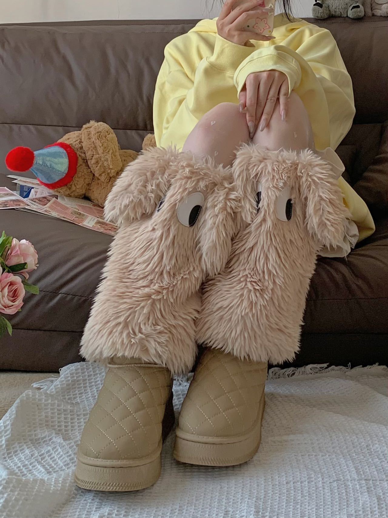 原创Y2K怪怪眼毛绒时尚保暖袜套毛毛腿袜保暖加厚腿套堆堆袜脚套详情21