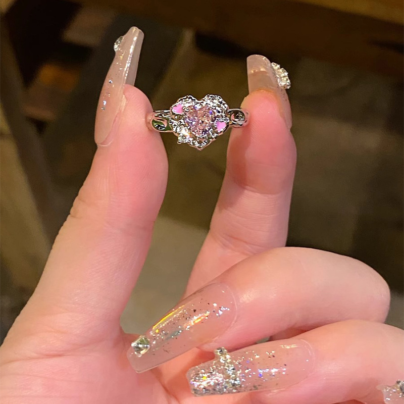 蝴蝶结爱心锆石开口戒指女甜酷百搭个性指环小众感时尚食指戒详情8