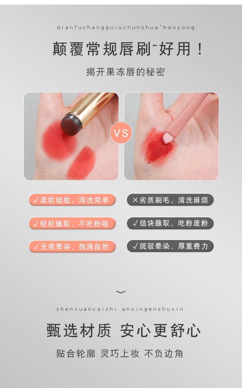 Q软指腹硅胶唇刷带盖便携唇膜刷唇膏专用迷你圆头口红化妆小刷子详情4