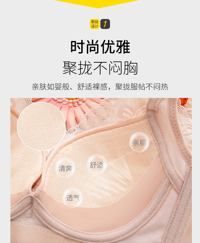 女内衣春夏季大红色蕾丝女小胸聚拢上托薄款收副乳无钢圈中厚奶罩详情4