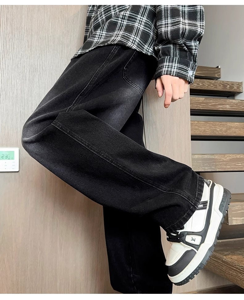 American straight-leg fleece jeans for men, thickened autumn and winter pants for men, neutral style, high street fashion brand, loose and large size pic 8