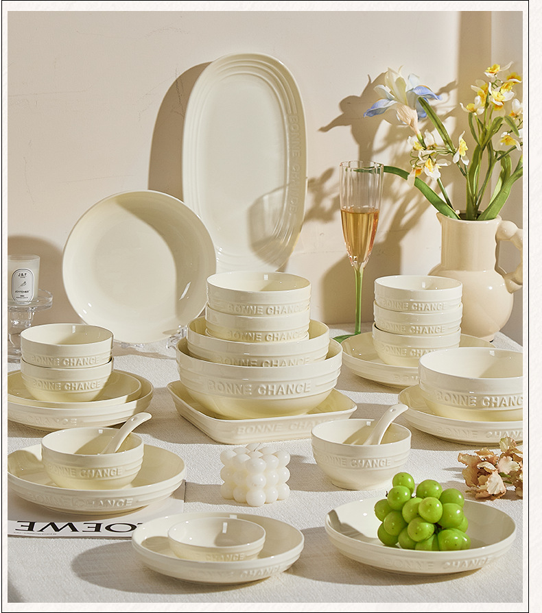 New high-end French cream-style tableware with underglaze color, high appearance level, rice bowl, vegetable plate, bowl and chopsticks set bowl for home use pic 25