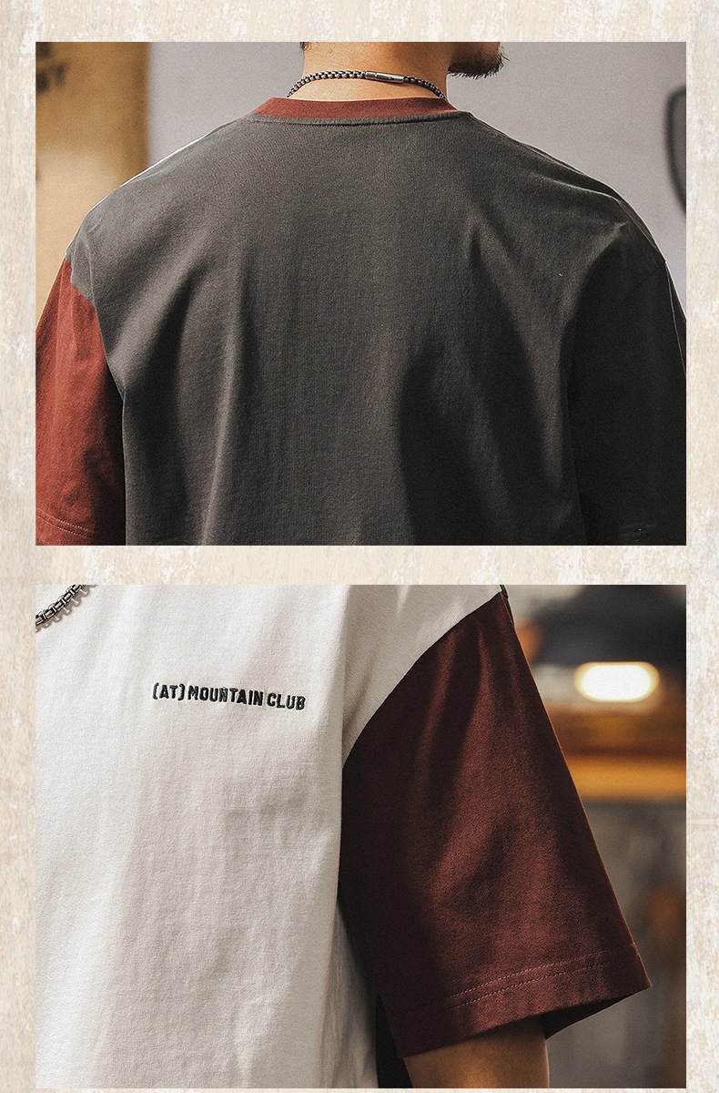 拼接撞色设计短袖男夏季2025新款美式复古重磅T恤男纯棉宽松上衣详情21