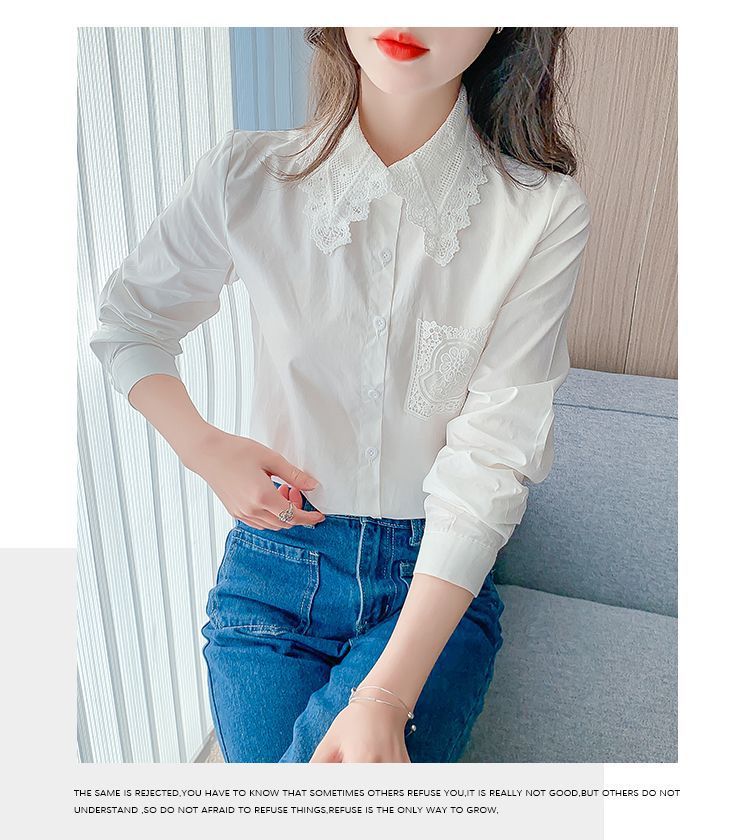 春秋季2025年新款女装时尚减龄纯棉衬衫女洋气全棉蕾丝领休闲上衣详情19