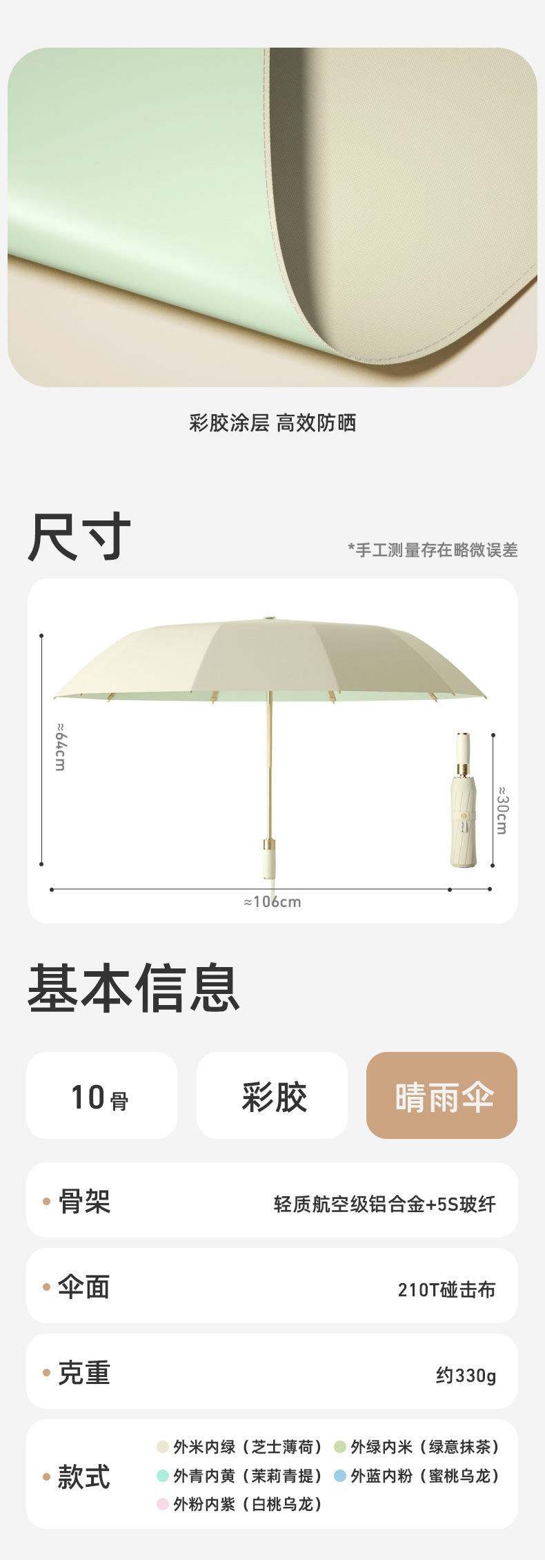 23-inch golden umbrella frame, three-fold fully automatic umbrella for women, macaron-colored umbrella, color glue layer, sun protection and shade umbrella pic 16