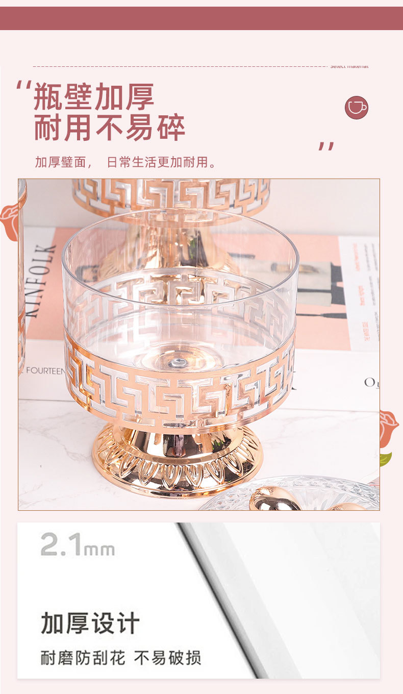外贸商透明欧式复古高脚镀银糖果罐调料罐坚果罐轻奢欧式罐储物罐详情5
