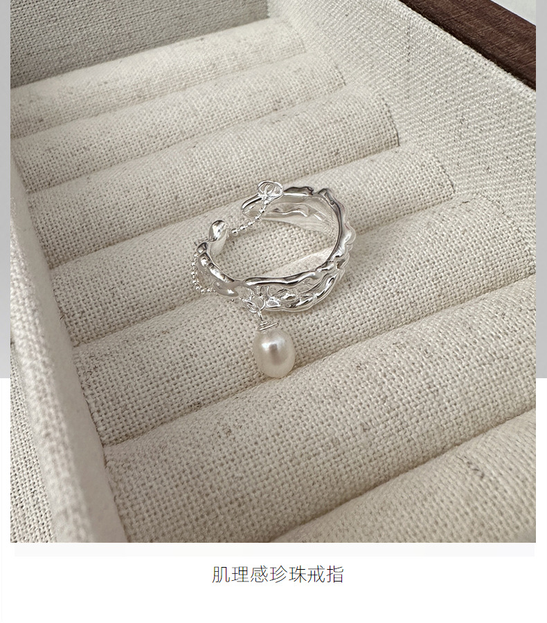 S925 sterling silver Korean version fashionable pearl ring with texture, niche design, retro Korean style ring IN wholesale pic 8