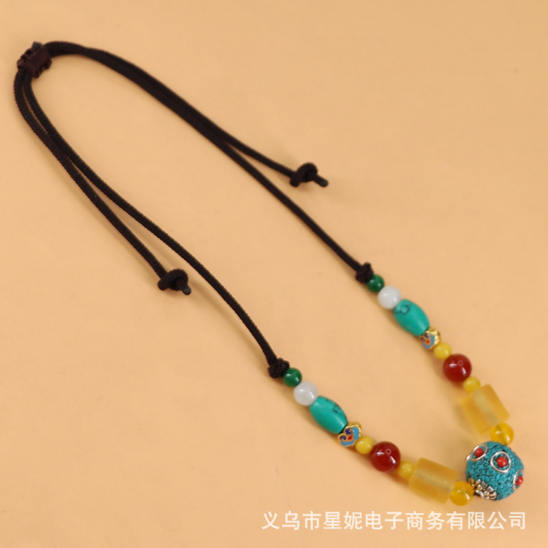 Retro handcrafted ethnic style Tibetan short necklace, feminine and individual Nepalese amber accessory pendant, collarbone chain pic 4