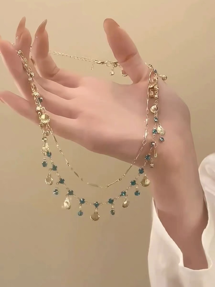 跨境海的女儿~蓝色锆石金色贝壳项链百搭手链设计轻奢吊坠首饰详情9