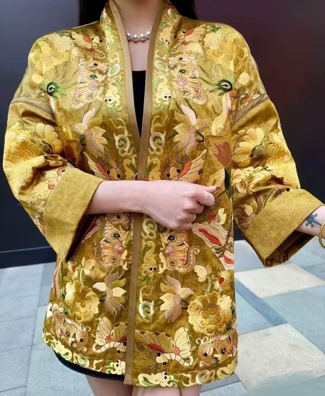 金纹香云纱刺绣桑蚕丝外套中式百花绽放贵气奢华工厂批发不退不换详情10