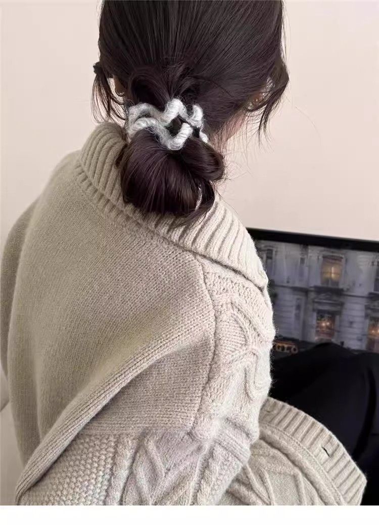 高弹力毛绒电话线发圈女秋冬气质头绳丸子头扎发皮筋耐用高级感发饰详情3