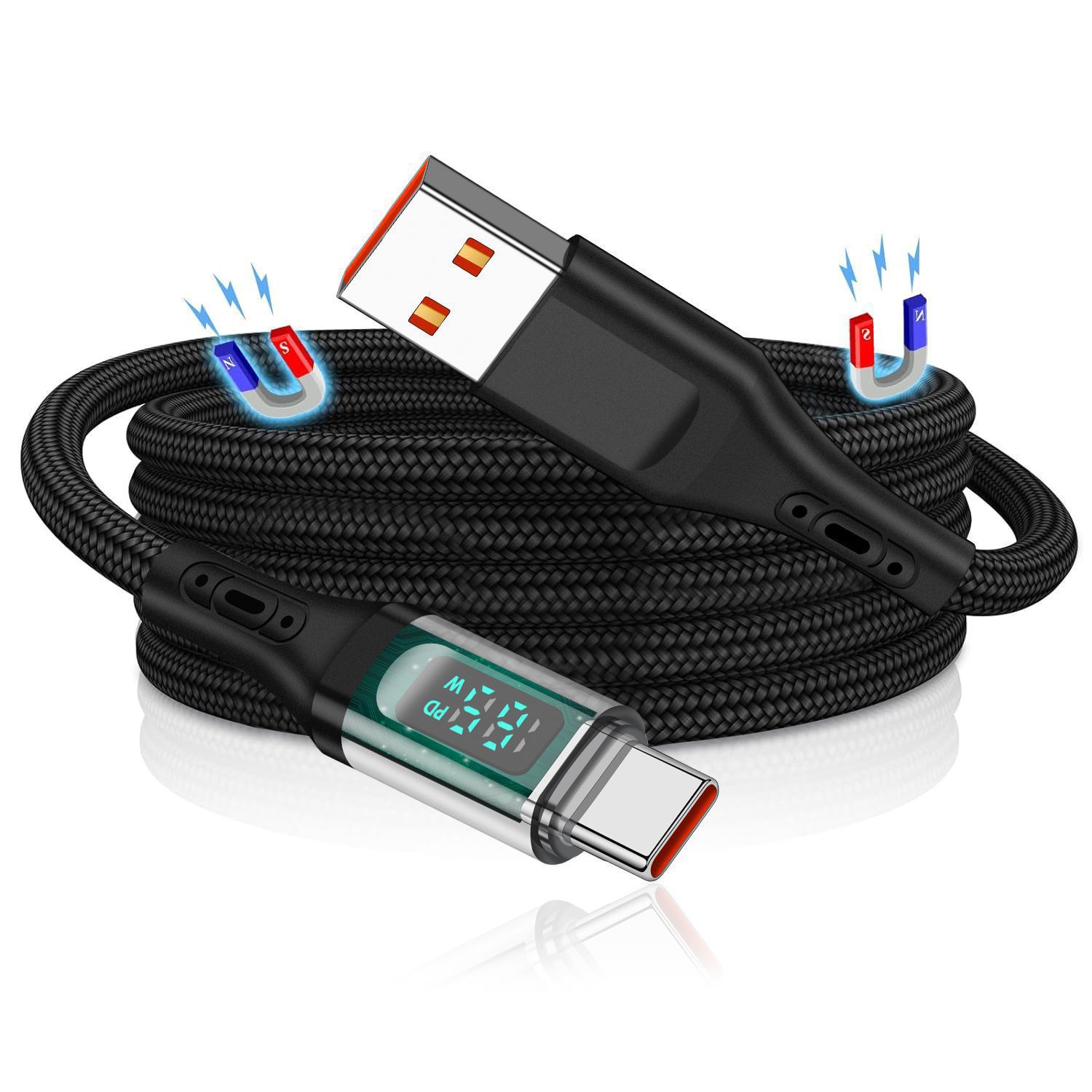 Cross-border el mismo modelo pantalla digital en tiempo real trenzado absorción magnética nano cable 100WTYPE-C totalmente compatible super rápido cable de datos pic 4