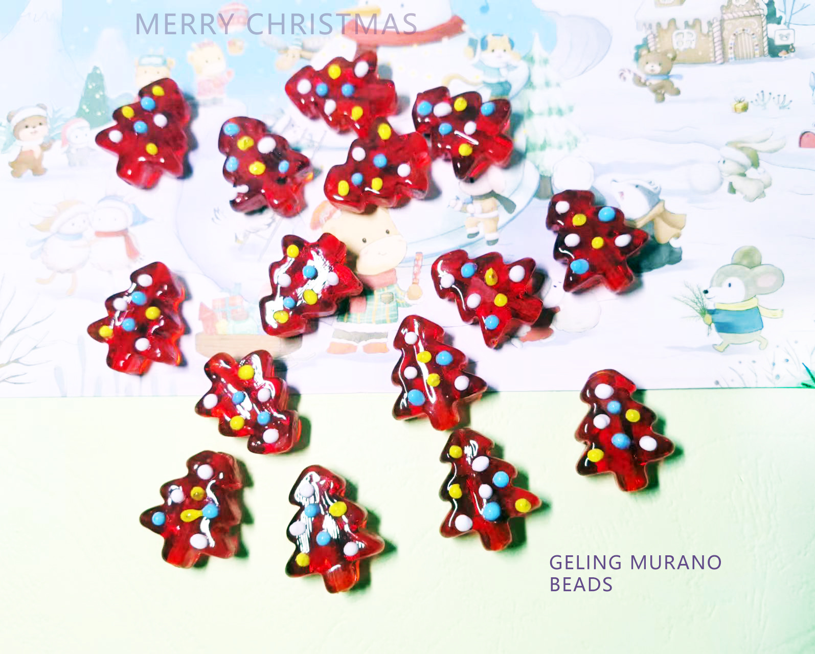 圣诞树简约可爱童趣彩色红黄白点撞色手工琉璃DIY耳环饰材料配件详情13