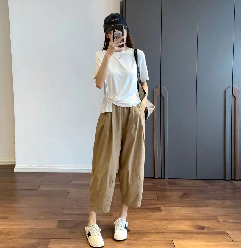 薄款阔腿九分裤女夏纯棉休闲直筒萝卜裤小个子日系显瘦宽松工装裤详情16