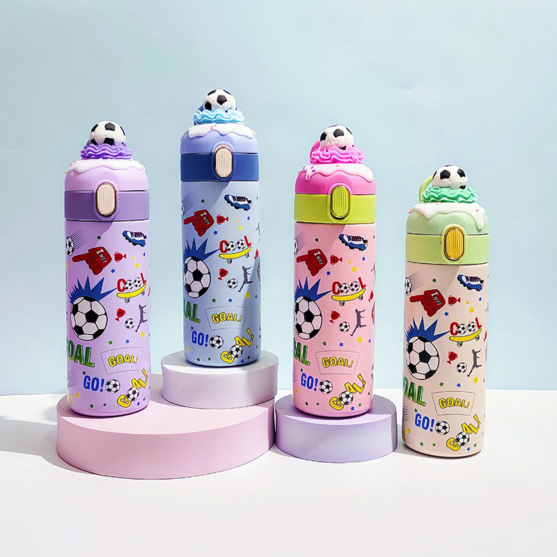 厂家直销跨境304不锈钢保温杯 实色提手盖卡通UV打印足球直身水杯详情3