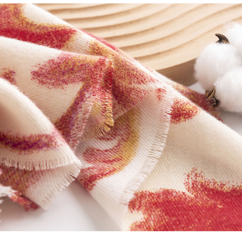The new 2024 faux cashmere scarf, a winter floral shawl for women, and a warm scarf in the style of a national trend and elegant socialite pic 22