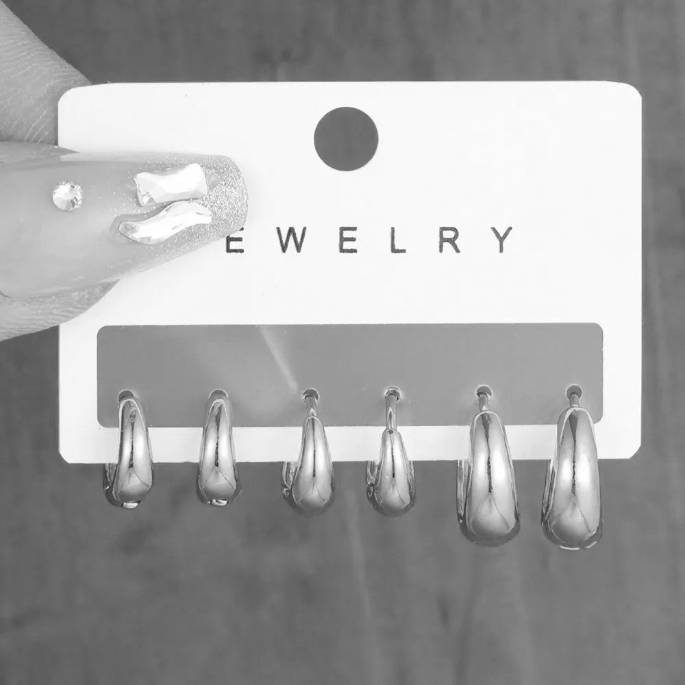 欧美跨境新款几何铜耳圈个性金色耳环简约复古耳圈套装6件套详情7