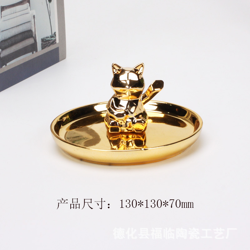 Nordic gold-plated ceramic handicrafts, gift jewelry plates, rings, watches, home storage plates, golden deer animal ornaments pic 21