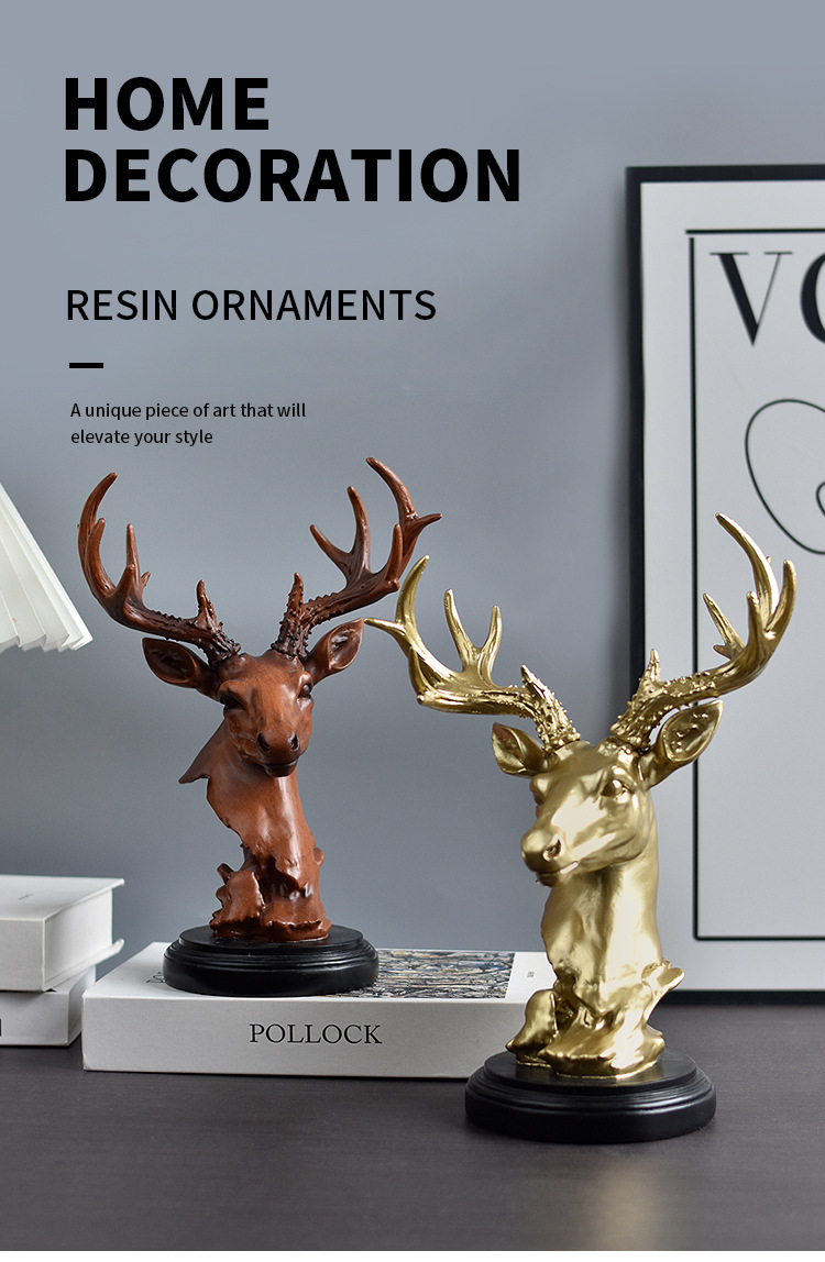 跨境创意轻奢招财鹿摆件办公室桌面树脂工艺品客厅玄关电视柜装饰详情1