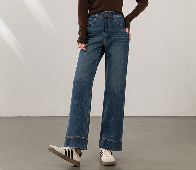 鑫阁复古九分牛仔裤女秋季四面弹百搭秋新款小个子宽松直筒阔腿裤详情11