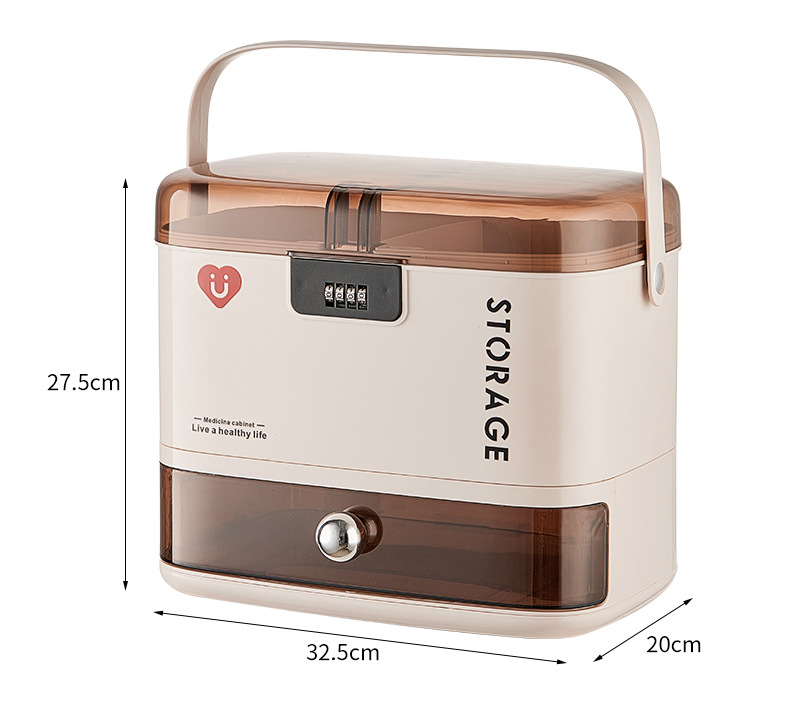 防儿童带锁密码医药箱常备药大容量家用抽屉式药品药物药膏收纳盒详情3