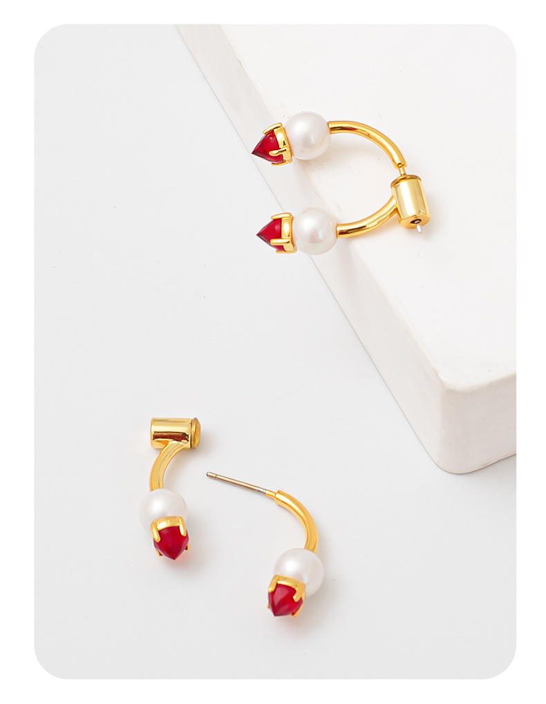 韩国网红同款珍珠耳钉时尚通勤玻璃红宝石耳钉女百搭小众设计耳钉详情9