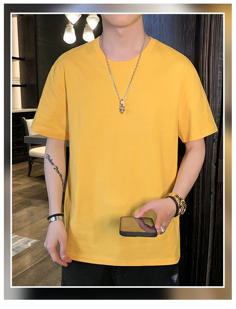 Pure cotton short-sleeved T-shirt for men, Hong Kong-style loose T-shirt, small drop shoulder, combed cotton, oversized, high-quality solid color base pic 20