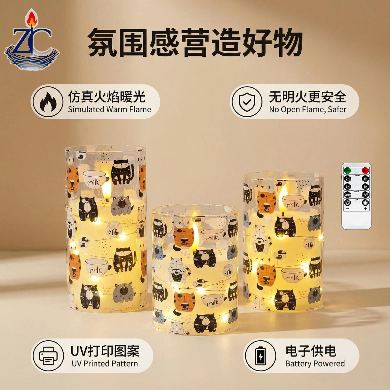 Uv-printed new MILK replaceable pattern luminous decorative candle 7.5 electronic candle factory direct sales pic 1