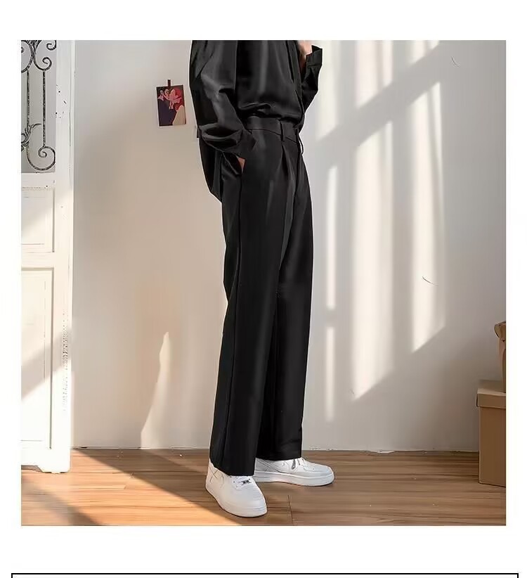 Primavera verano simple recto caída sentido mop pantalones para hombres holgada versión coreana caída sentido pantalones pantalones casuales de pierna ancha vestido formal pic 6