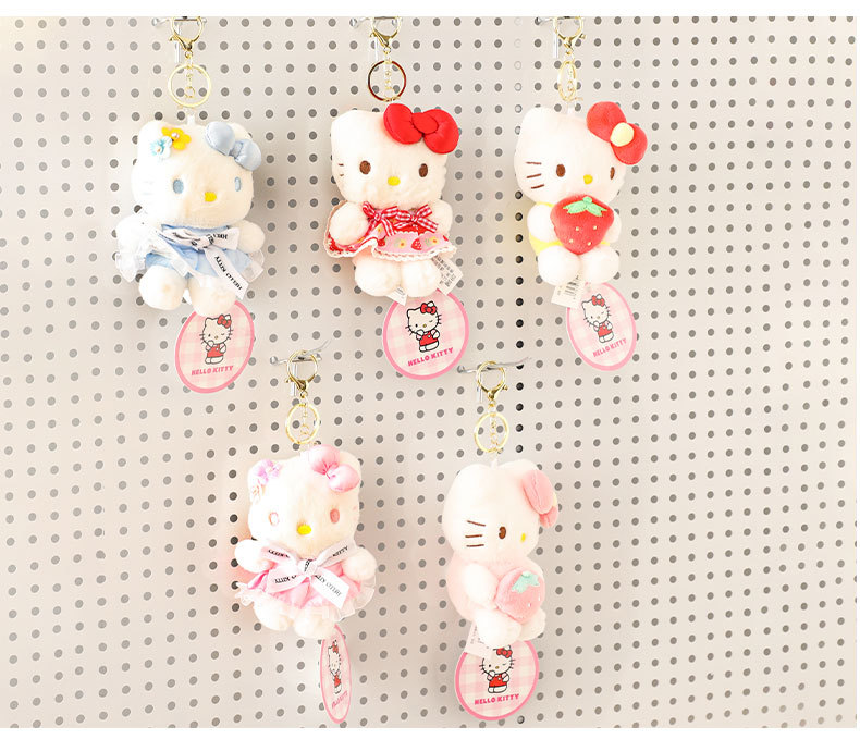 Sanrio official Hello Kitty plush toy, cute cat schoolbag doll, small pendant, KT cat keychain doll pic 2