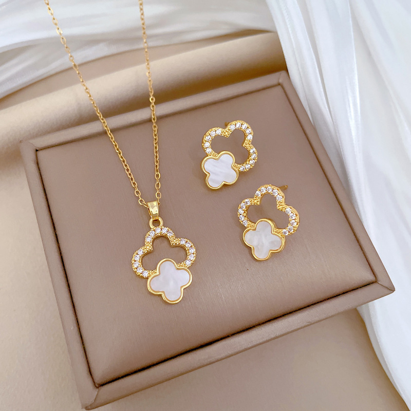 【套装】跨境时尚气质轻奢满锆精致元素风铜微镶耳环项链套装组合详情12