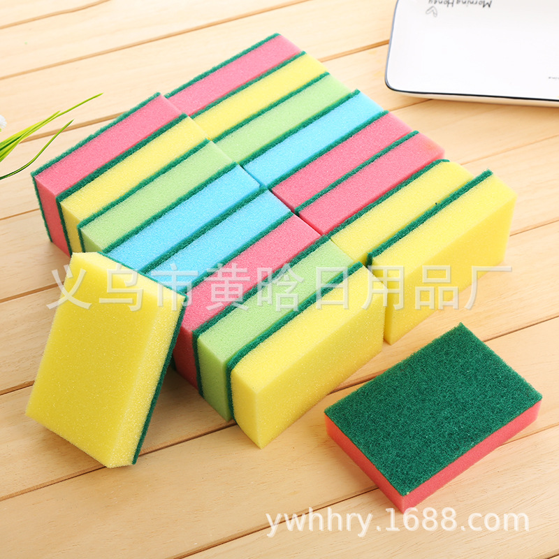 【 Chi Jia 】 Kitchen household cleaning sponge blocks, pot brushes, dish brushes, cleaning supplies, double-sided sponge cleaning blocks in color pic 2