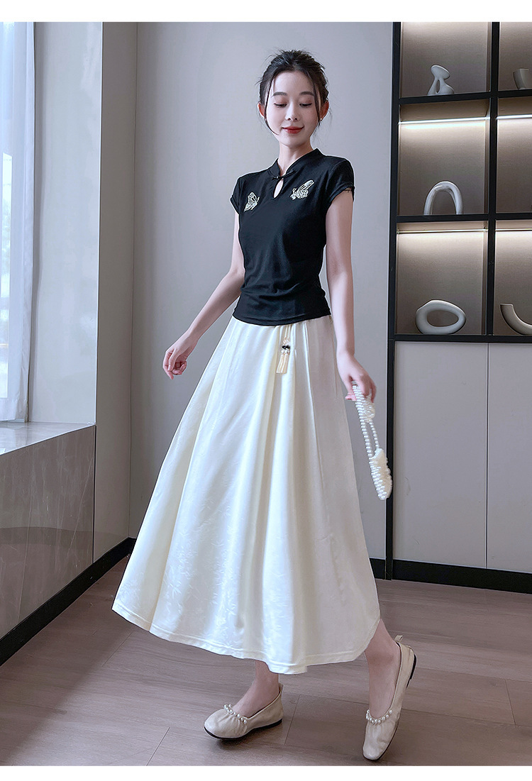 New Chinese-style satin skirt for women in spring and summer, gentle, high-waisted, slimming, large swing, retro jacquard, Chinese-style horse face skirt, Chinese trend pic 29