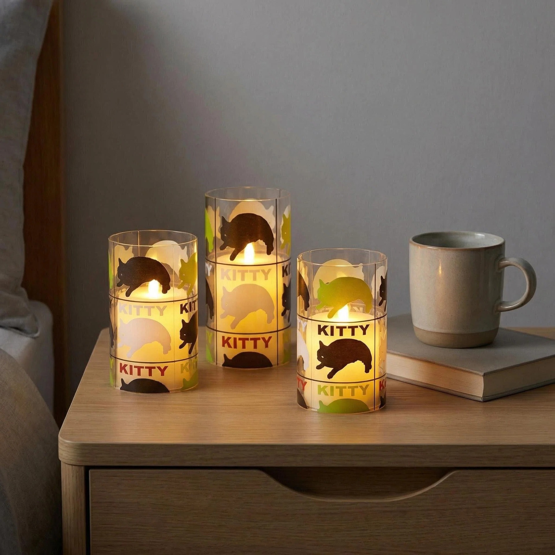 Uv-printed new three-color cat replaceable pattern luminous decorative candle 7.5 electronic candle factory direct sales pic 6