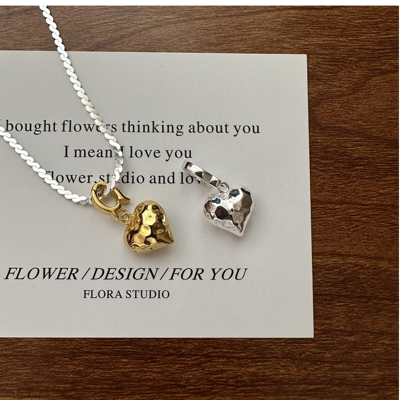 S925 sterling silver Korean version, a niche design sense, heart-shaped pendant with hollow craftsmanship, fashionable and simple basic side pendant pic 20