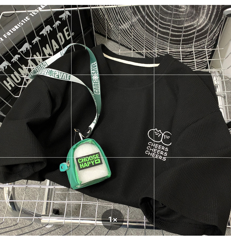 Waffle large-sized short-sleeved T-shirt for men, summer Korean style trendy clothing, printed loose half-sleeved American heavyweight T-shirt pic 10