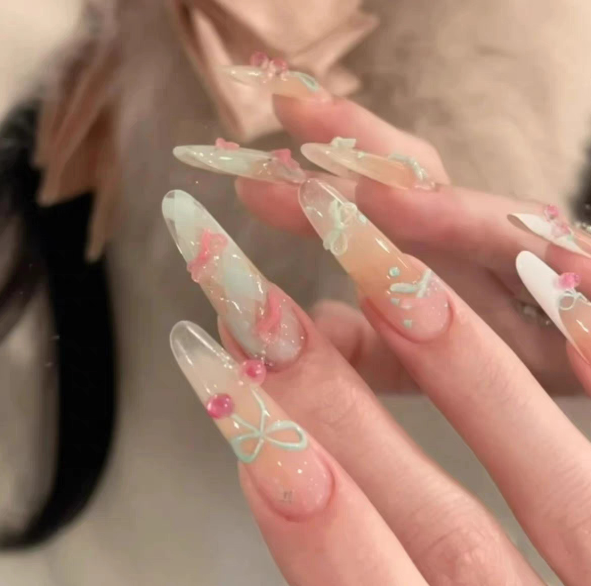 2025 New handcrafted rich girl blue sparkling cat-eye on Instagram bestseller detachable wearable nail pic 19