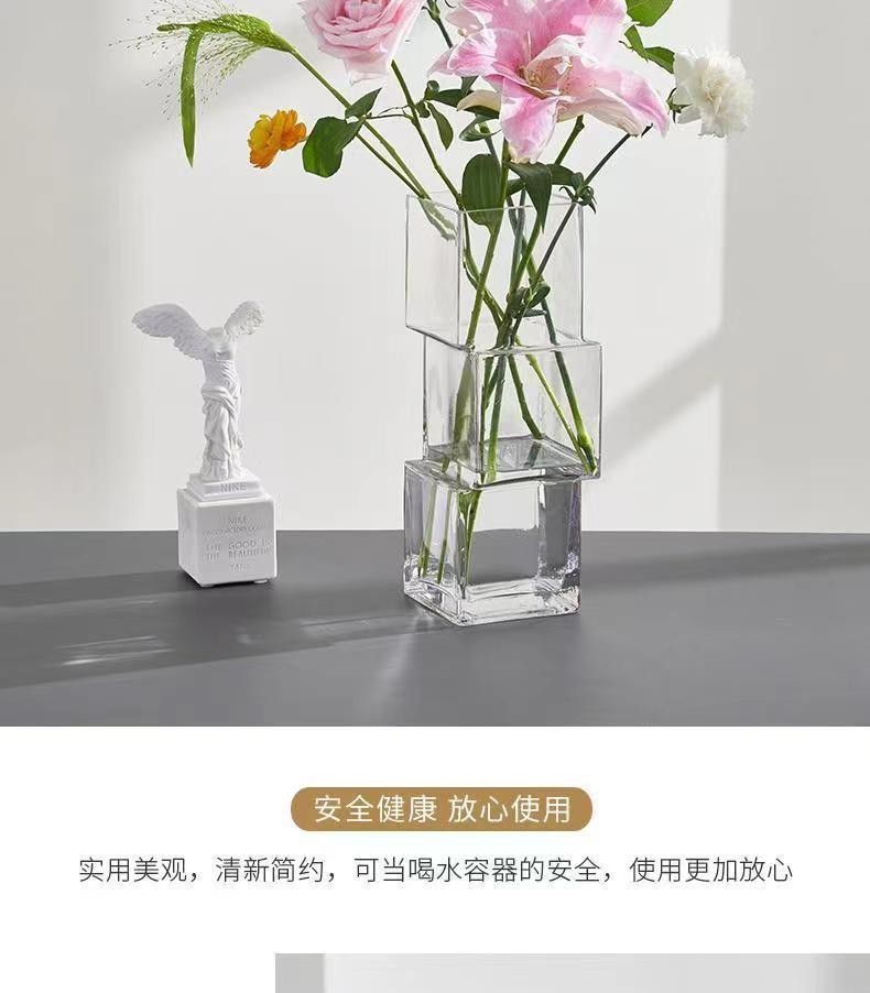 欧式轻奢简约错位透明玻璃高级感花瓶家用水培客厅桌面摆件ins风详情15