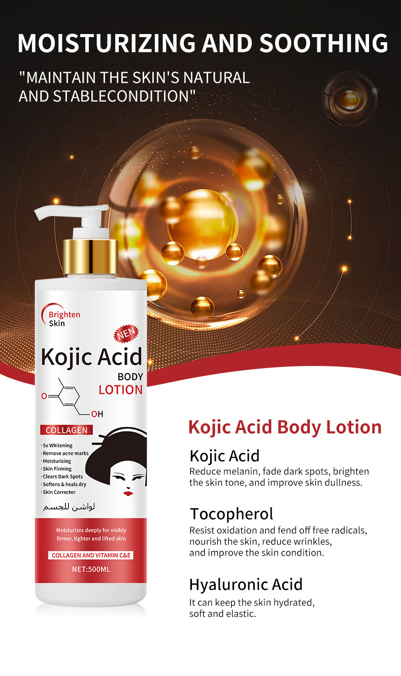WWP Foreign Trade Kojic Acid Nicotinamide Body Lotion Moisturizing, Whitening and Dry Skin Removal l Cross-border Arbutin Moisturizing Lotion 500mL pic 8