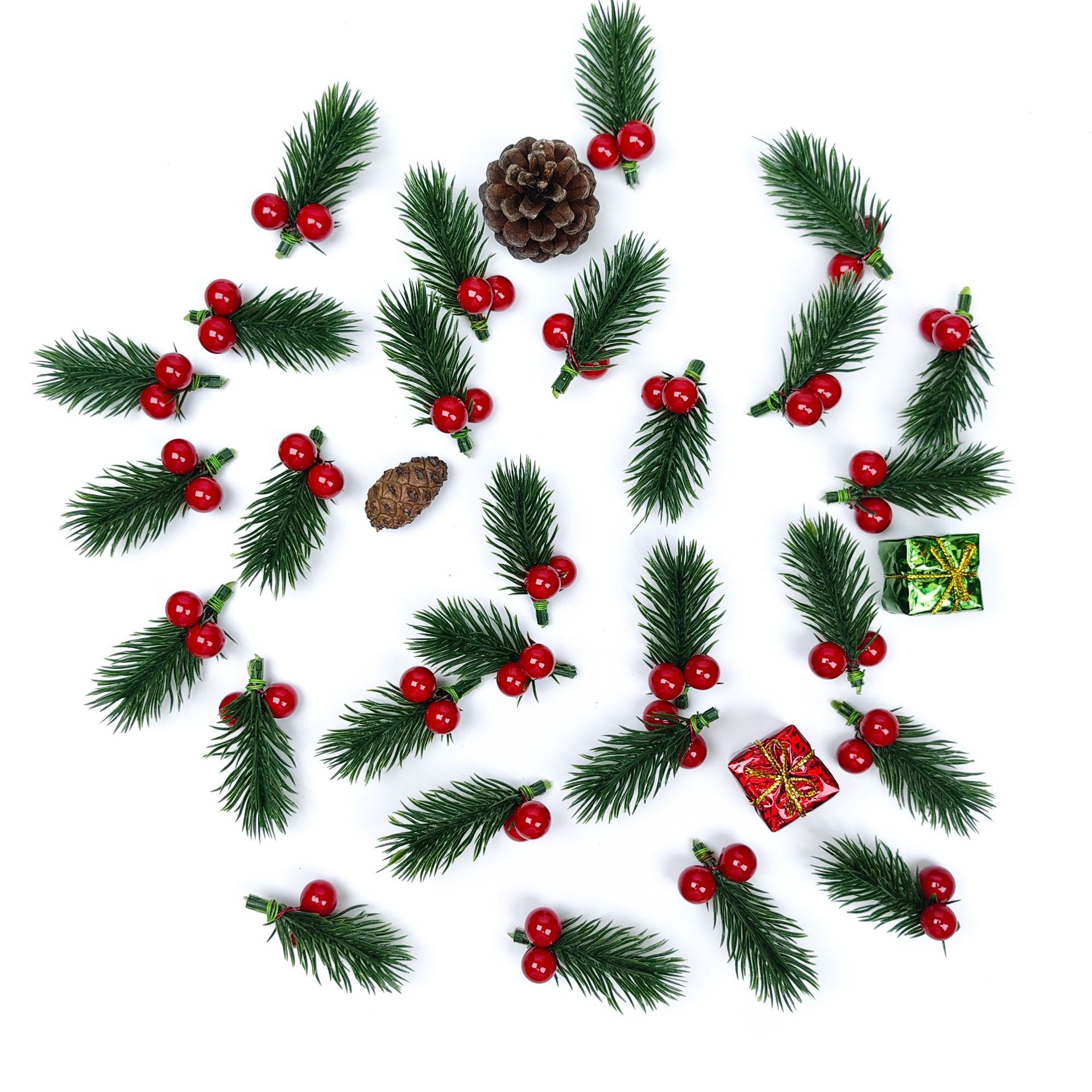 跨境亚马逊松针红果迷你松叶圣诞树配件礼盒装饰仿真花 圣诞装饰详情4