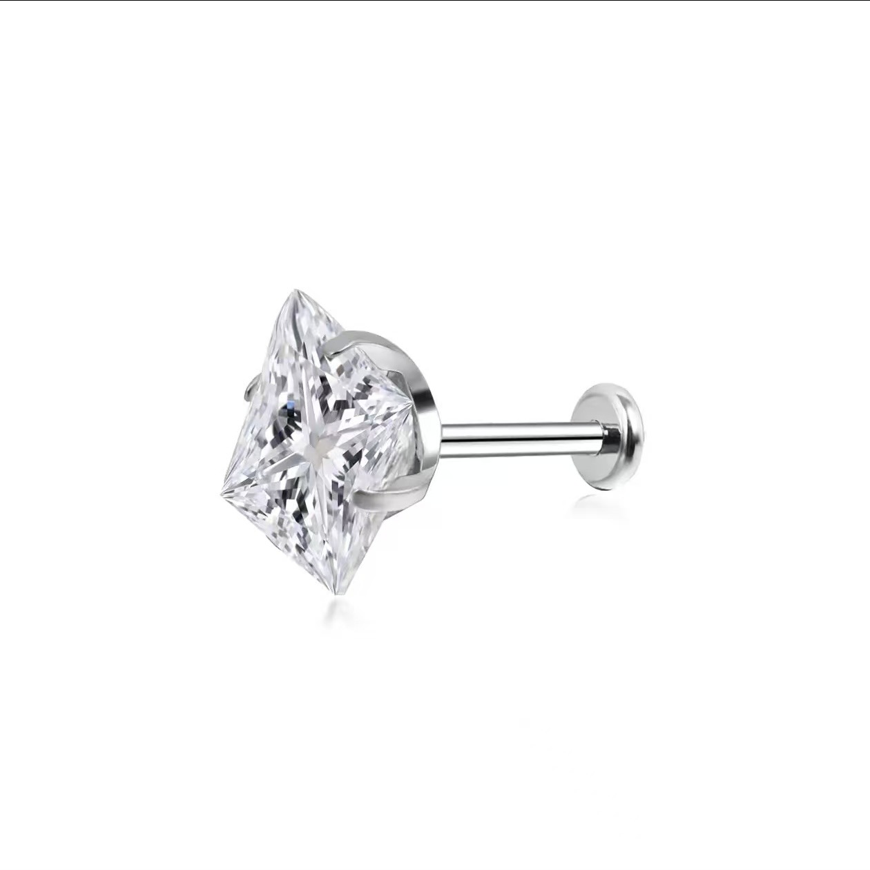 WlC Zircon small ice cube titanium steel embedded with ear-piercing flat screw ear studs for men and women, a niche, light luxury and high-end feel pic 5