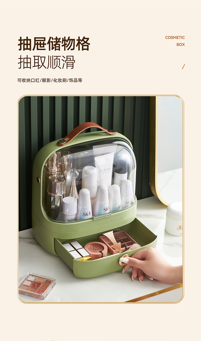 Cosmetics storage box, desktop dust-proof skin care products, lipstick and blush storage rack, light luxury large-capacity makeup box pic 4