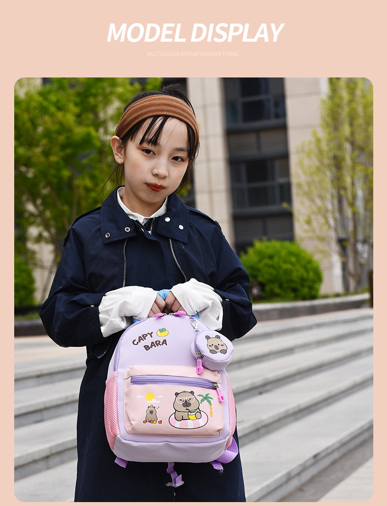 书包幼儿园男女童新款外贸卡皮巴拉书包轻便大容量休闲水豚双肩包详情22