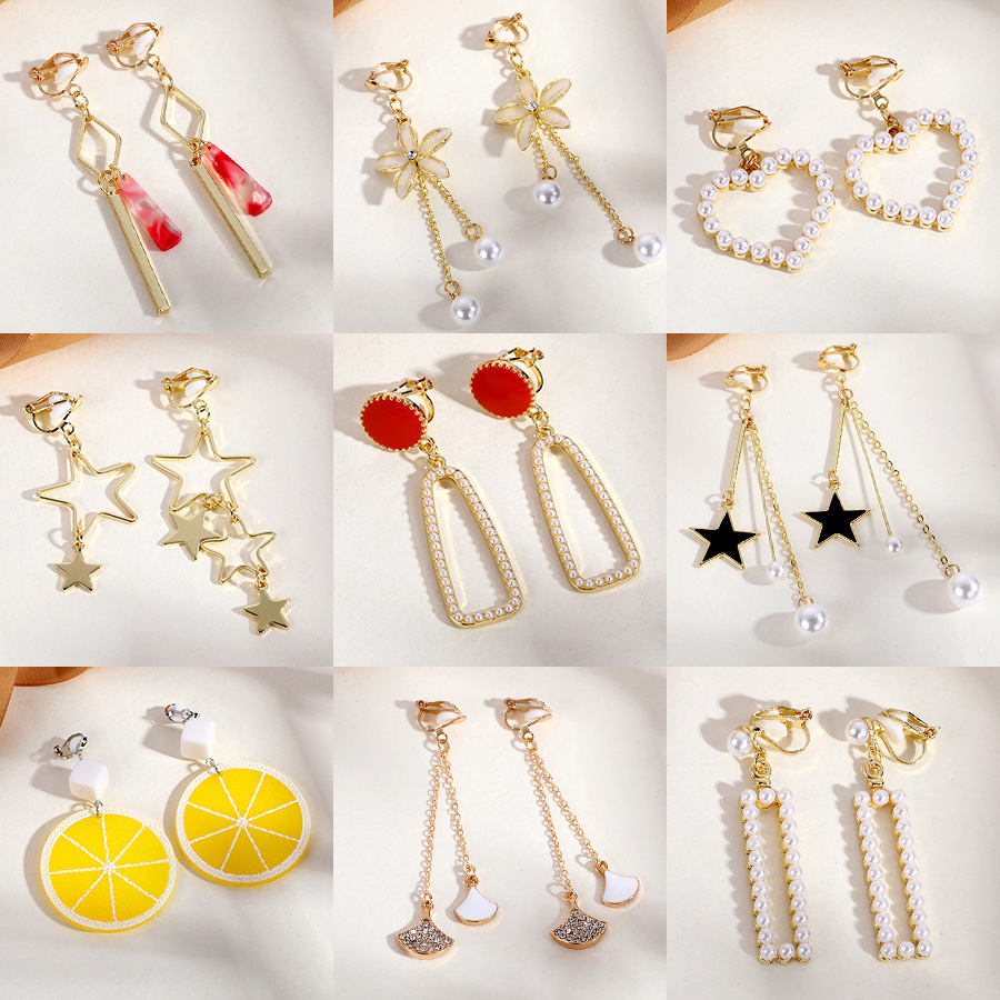 Triangular tassel ear clips, no ear holes, high-end, niche, artistic, retro, socialite ear hangers, light luxury, high-quality earrings wholesale pic 1