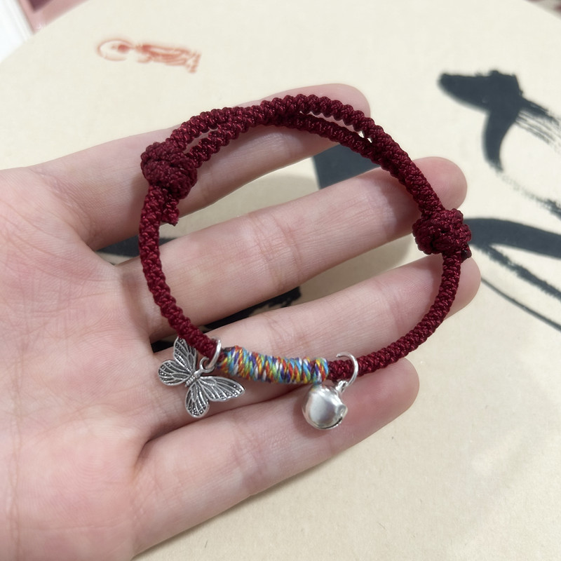 新中式ins铃铛蝴蝶手绳红绳保平安简约学生送闺蜜情侣款手链详情5