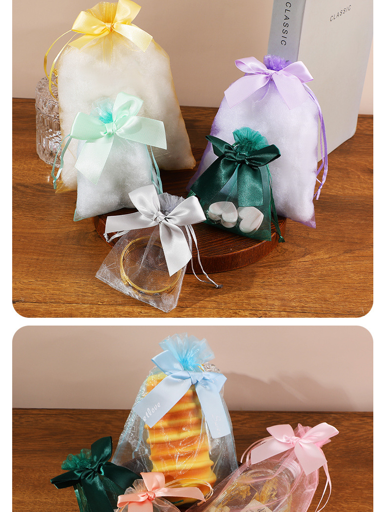 跨境网纱袋蝴蝶结纱袋婚礼糖果袋派对礼品包装袋抽绳束口袋详情6